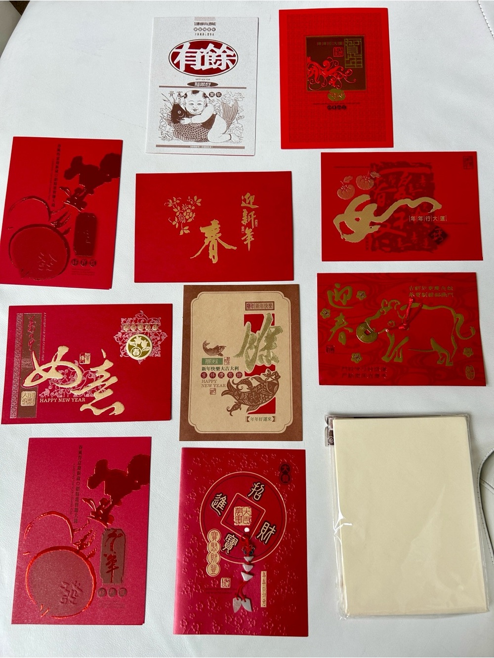 Pack of Ten Varieties of Chinese Character New Year’s Card with Envelopes